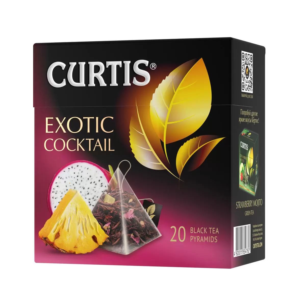 Чай черный CURTIS Exotic Cocktail, с кусочками фруктов и лепестками цветов, 20 пирамидок