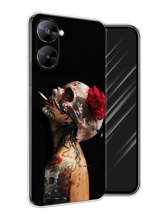 

Чехол Awog на Realme V30 5G/V30T 5G "Девушка с черепом", Черный;красный;бежевый, 2513550-9