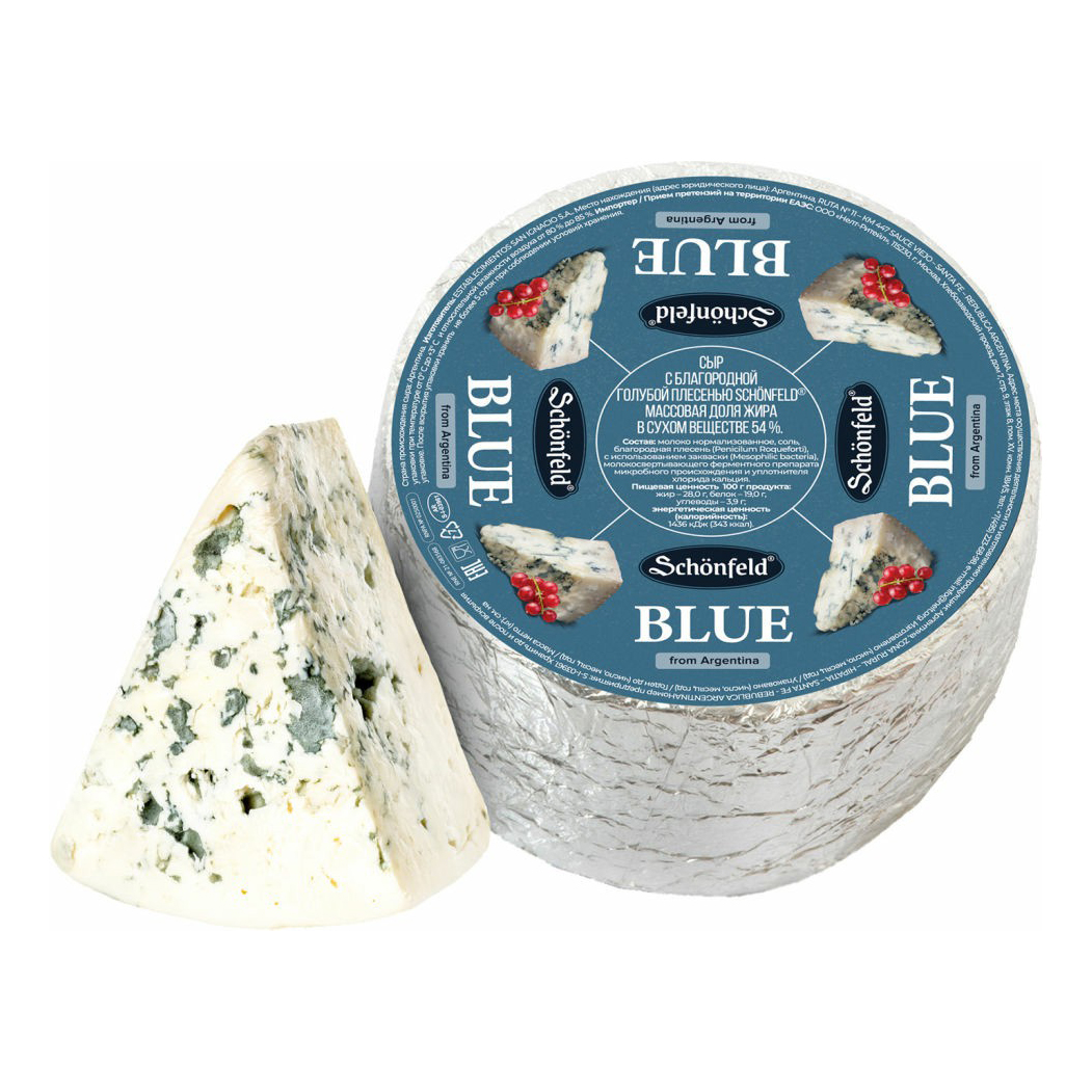 Сыр мягкий Schonfeld Blue мягкий с голубой плесенью 54% +-200 г