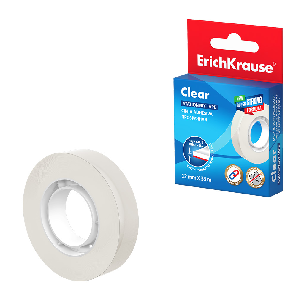 Клейкая лента ErichKrause Clear, 58712, прозрачная, 12ммх33м в коробке