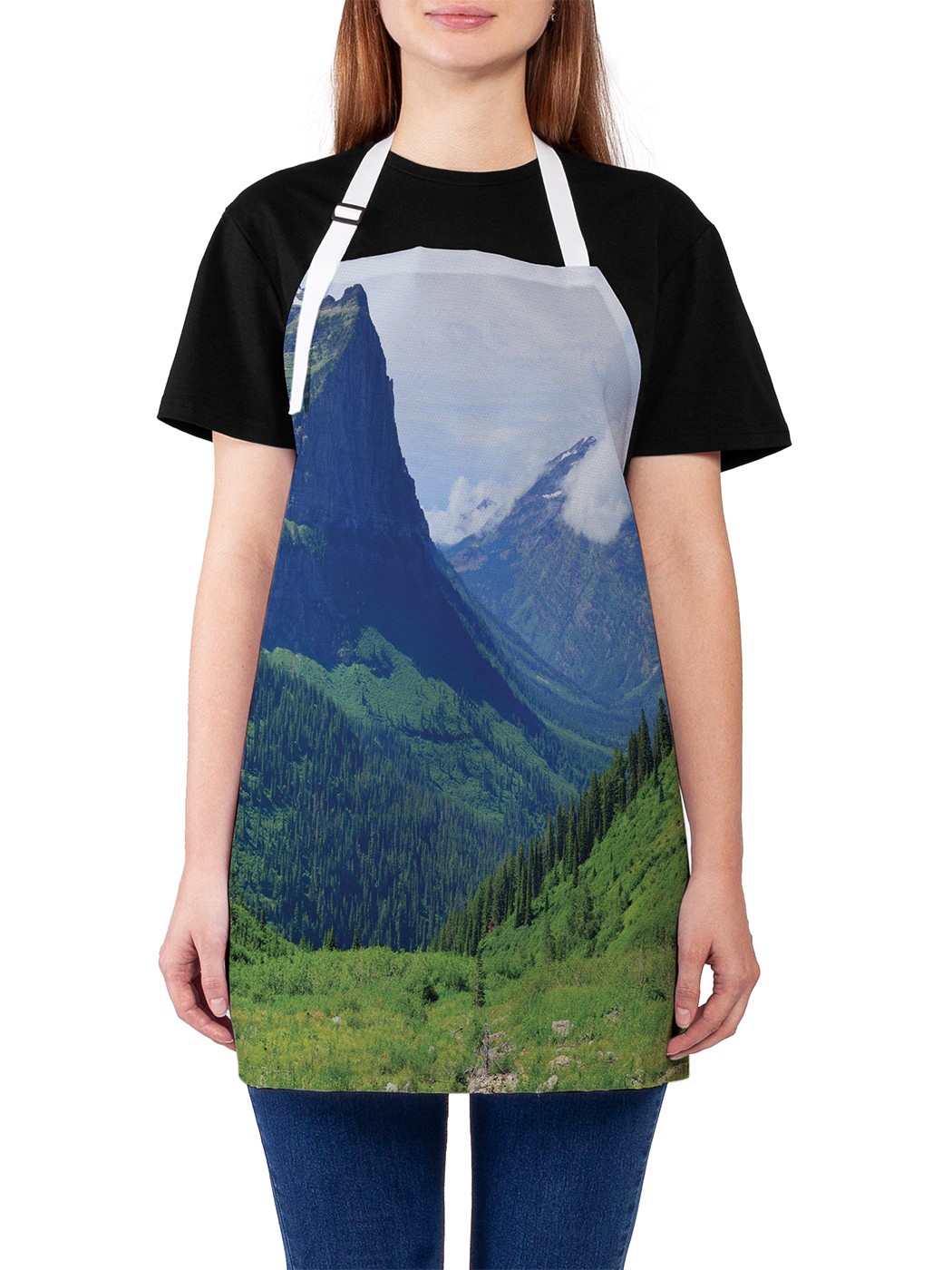 

Фартук женский JoyArty для готовки "В горах на уровне облаков", универсальный размер, Голубой