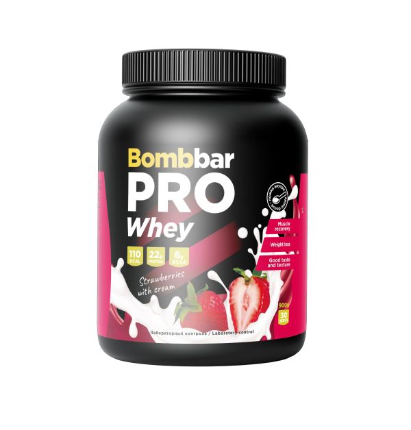 Bombbar, PRO Whey, 900г (Клубника со сливками)