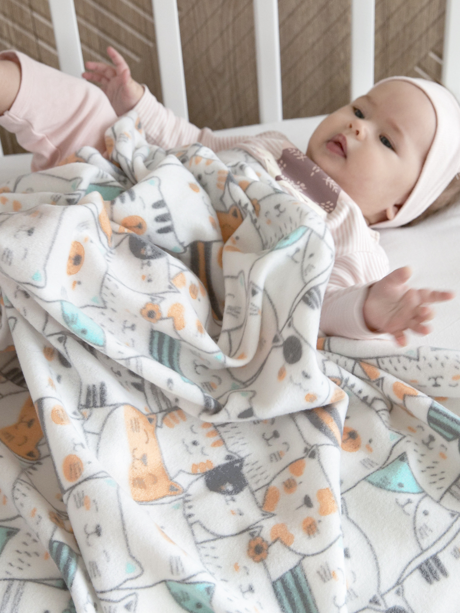 

Плед флисовый Baby Nice Коты оранжевый 100х140, Бежевый;оранжевый, флис