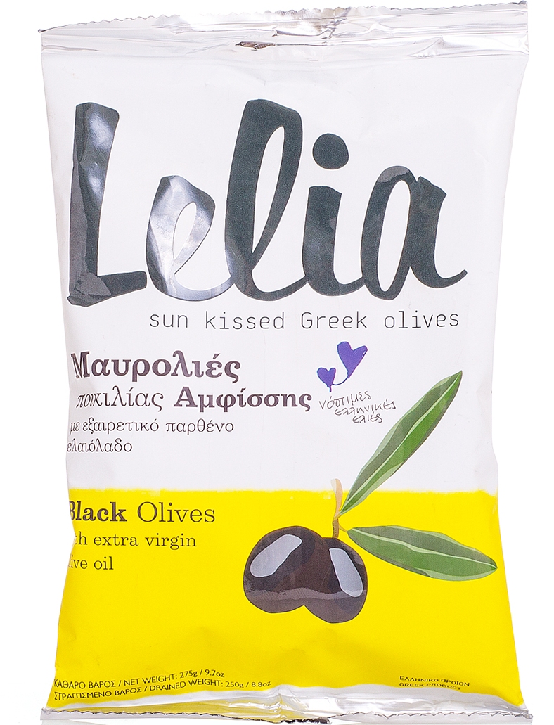 Оливки LELIA с косточкой черные натуральные в оливковом масле 275г Lelia