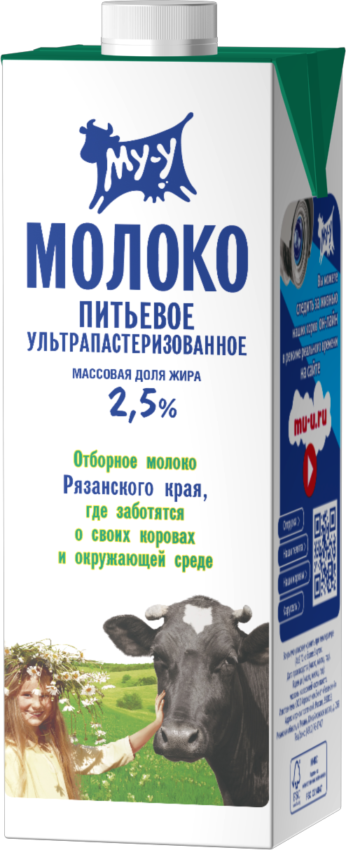 Молоко 25 ультрапастеризованное 925 мл Му-у БЗМЖ 110₽