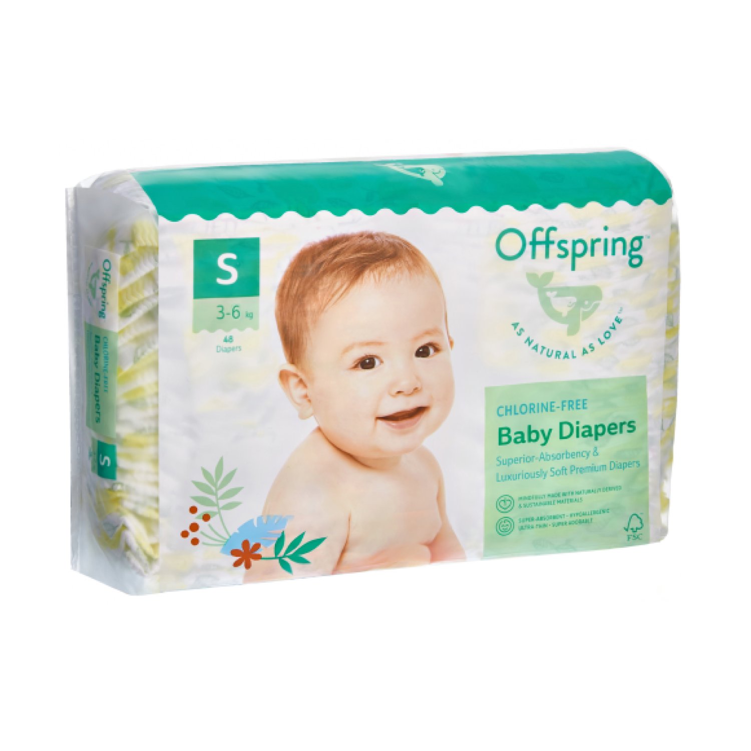 

Подгузники Offspring Лимоны S (3-6 кг) 48 шт
