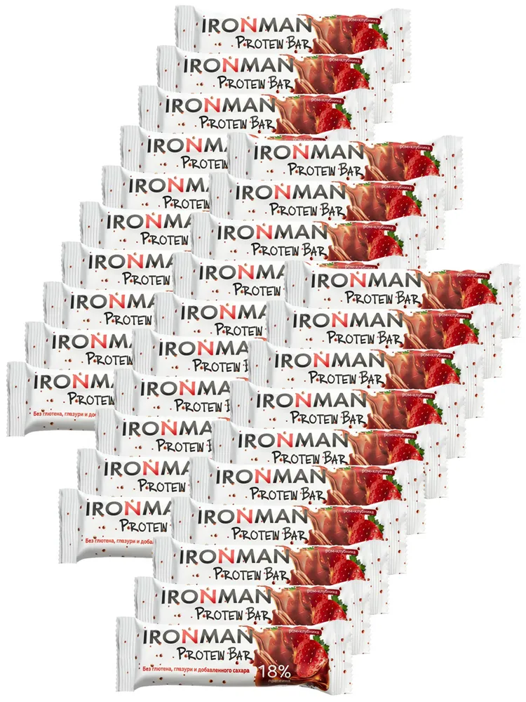 

IRONMAN Ironman, 18% Protein bar без глазури, 30х50г (Ром-клубника), Ironman, 18% Protein bar без глазури, 30х50г (Ром-клубника)