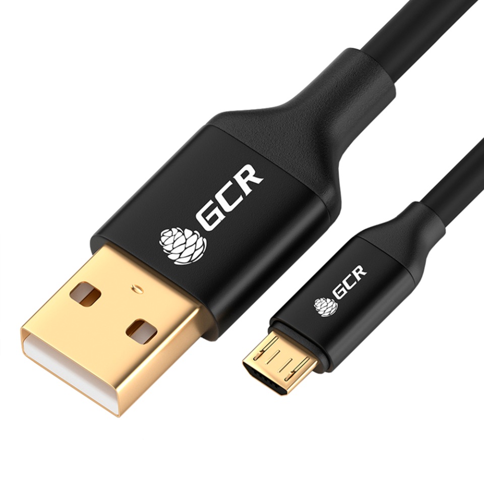 GCR Кабель 1.0m MicroUSB GOLD, быстрая зарядка, черный, AL корпус, 28/22 AWG