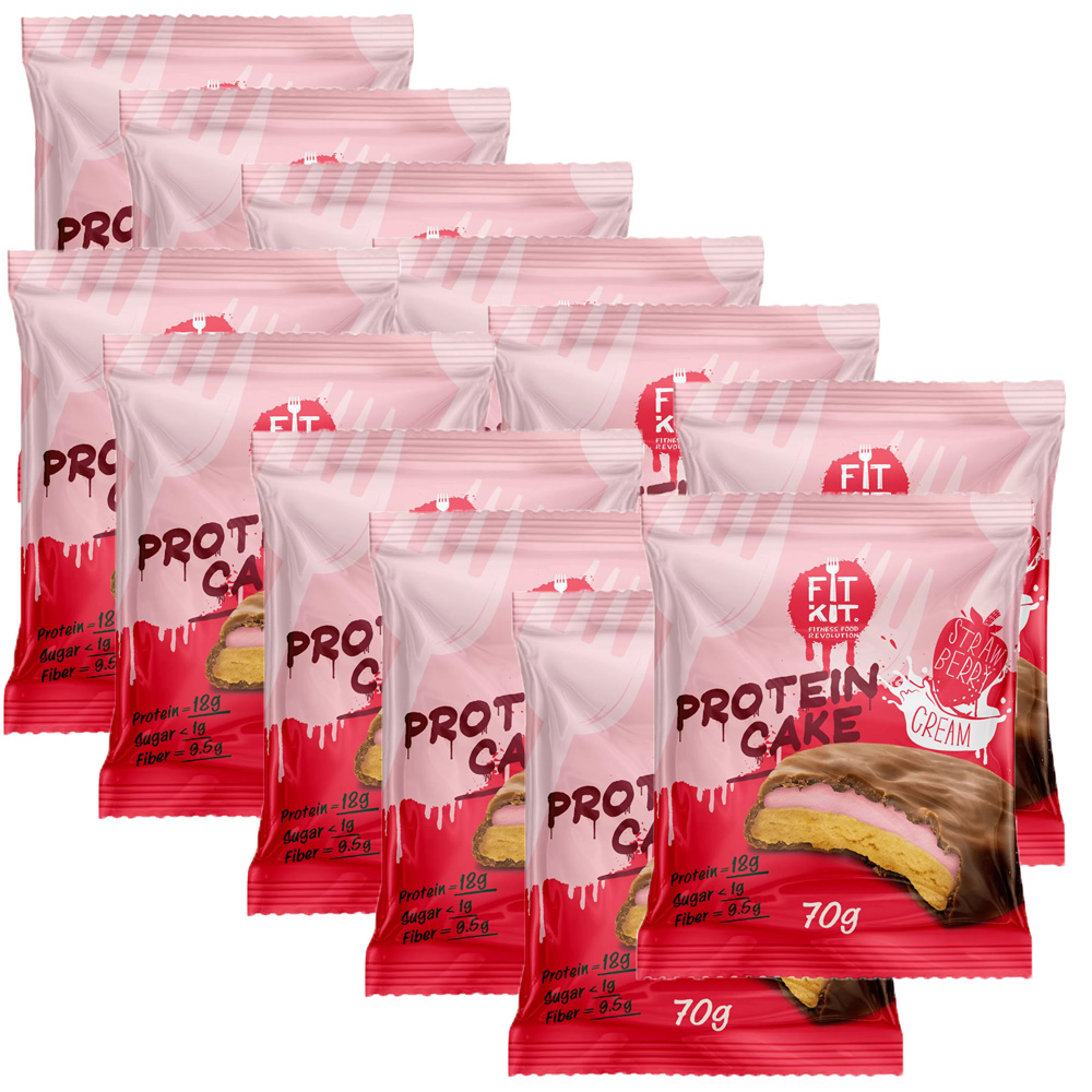 

Протеиновое печенье Fit Kit Protein Cake Клубника со сливками, 12 шт по 70 г, Fit Kit, Protein Cake, 12шт x 70г (Клубника со сливками)