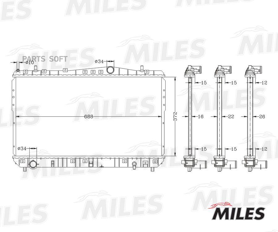 

MILES Радиатор охлаждения CHEVROLET LACETTI 1.4-1.8 M/T 04- паяный