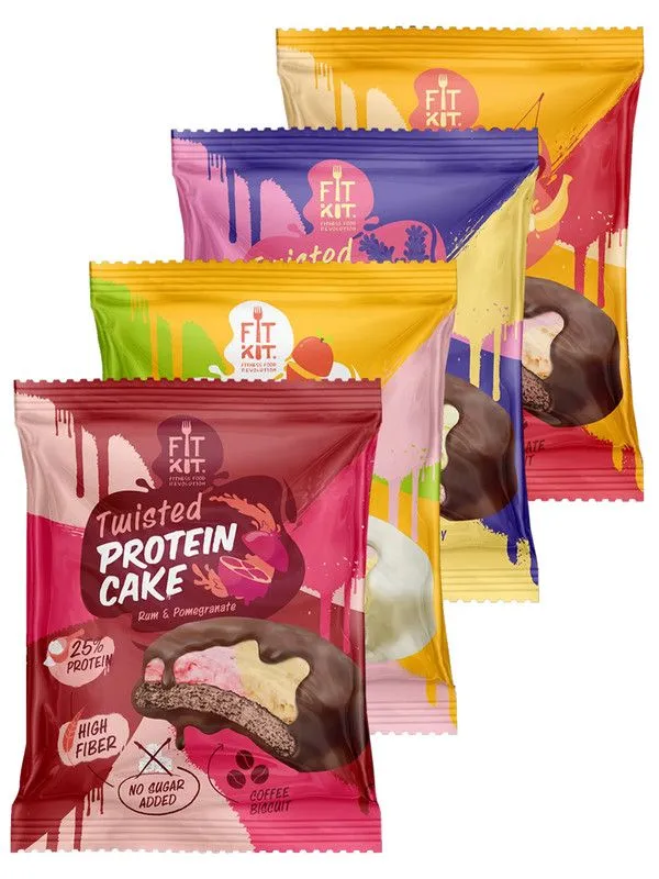 Протеиновое печенье Fit Kit TWISTED Protein Cake ассорти вкусов, 4 шт по 70 г