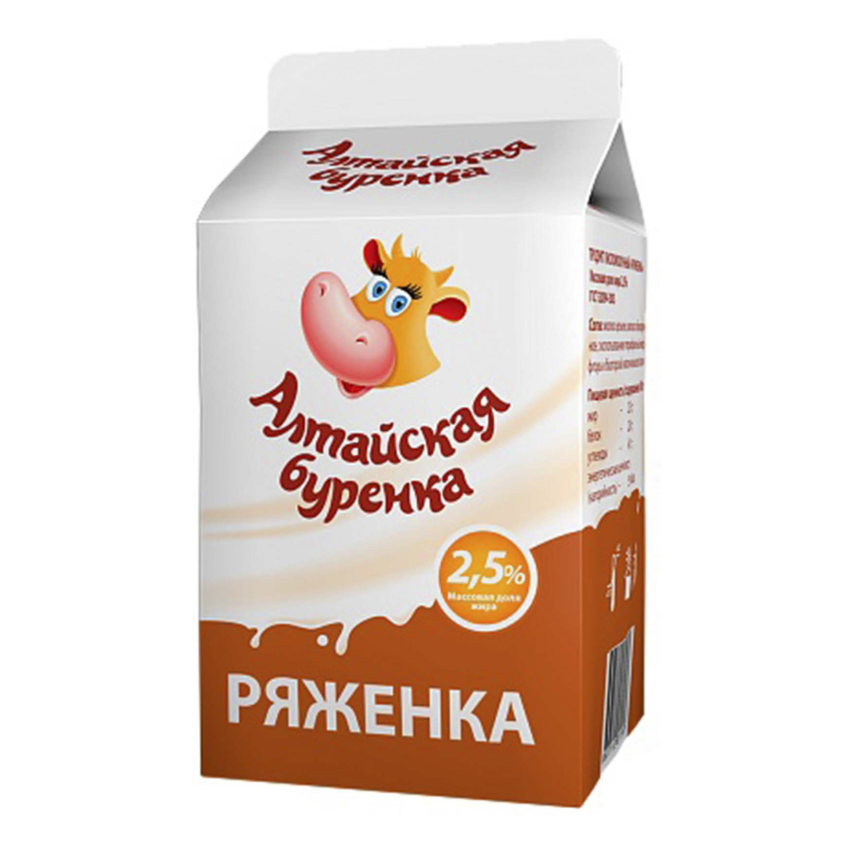 

Ряженка Алтайская буренка 2,5% бзмж 450 мл