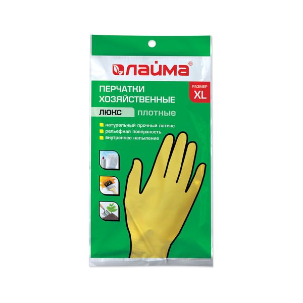 

Перчатки хоз латексные ЛАЙМА Люкс,МНОГОРАЗОВЫЕ,х/б напыление,плотные,размер, Желтый