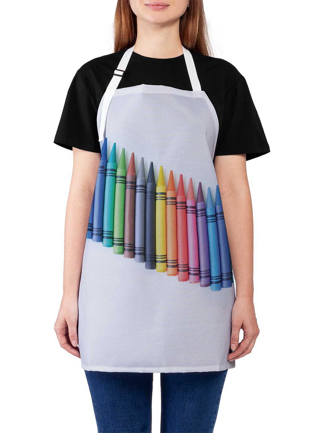 фото Фартук женский joyarty для готовки "разноцветные восковые карандаши", универсальный размер