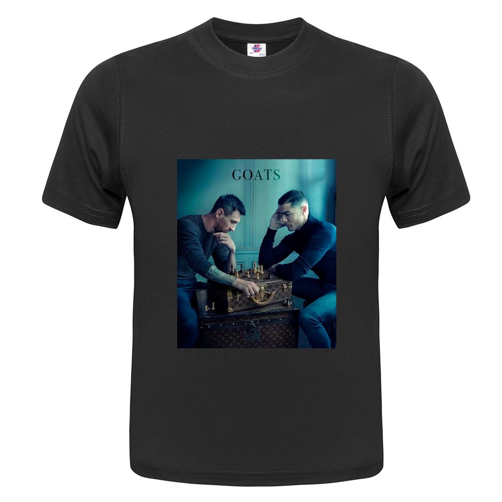 Футболка детская ONEQ с принтом Месси и Роналду 3029810461, черный, 98