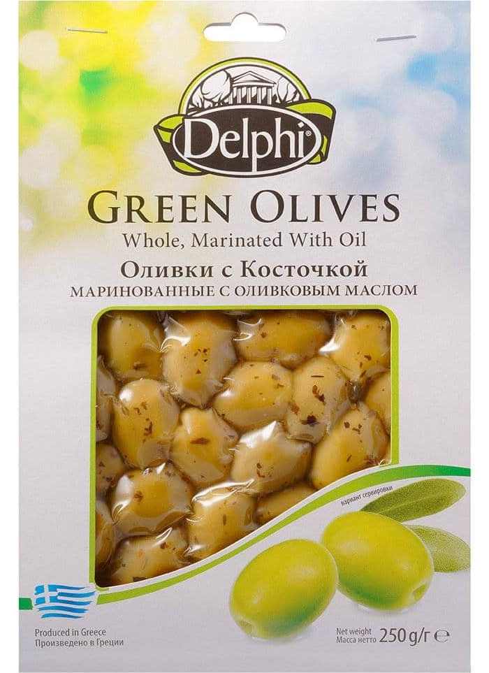 

Оливки DELPHI с косточкой маринованные с оливковым маслом 250г