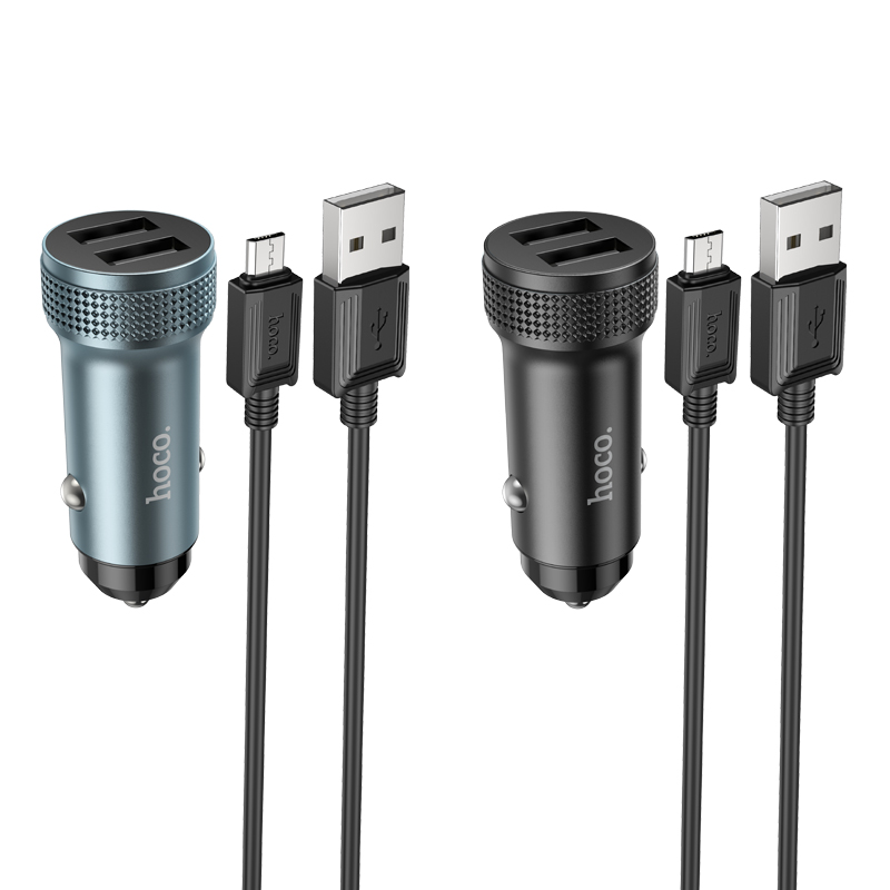 Автомобильное зарядное устройство Hoco Z49 2USB 2.4A для micro USB Metal grey