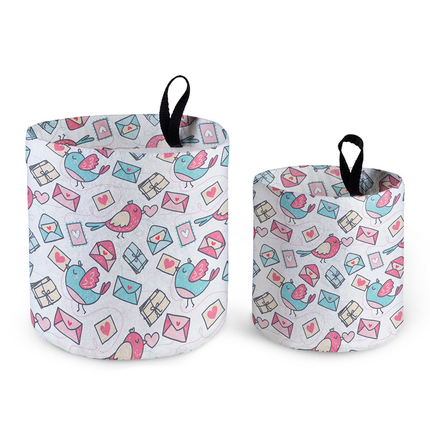 

Корзинка органайзер для хранения из войлока JoyArty "Птички с письмом", ofp_422723, 2 шт., Птички с письмом