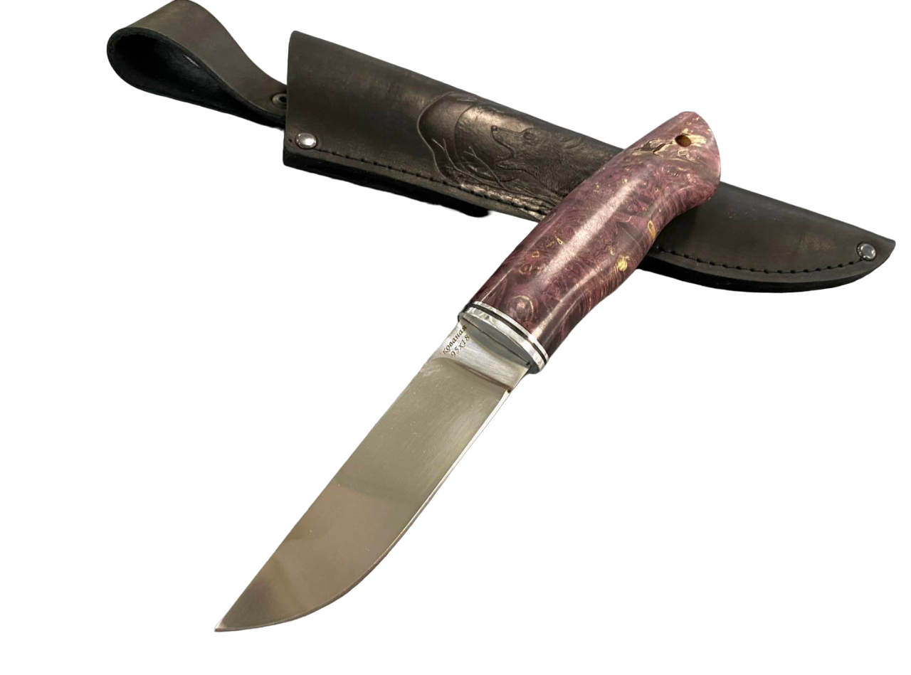 Нож МП Носорог, 95х18, стабилизированная карельская береза, сиреневый цвет