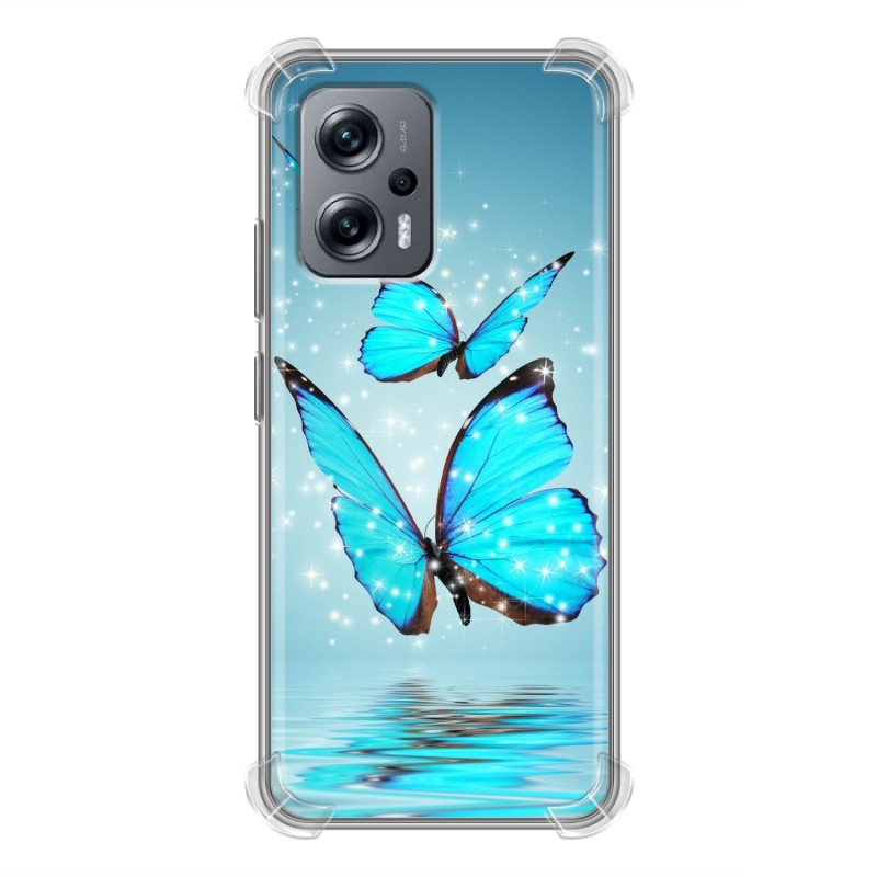 фото Дизайнерский силиконовый с усиленными углами чехол для xiaomi poco x4 gt бабочки голубые 100gadgets