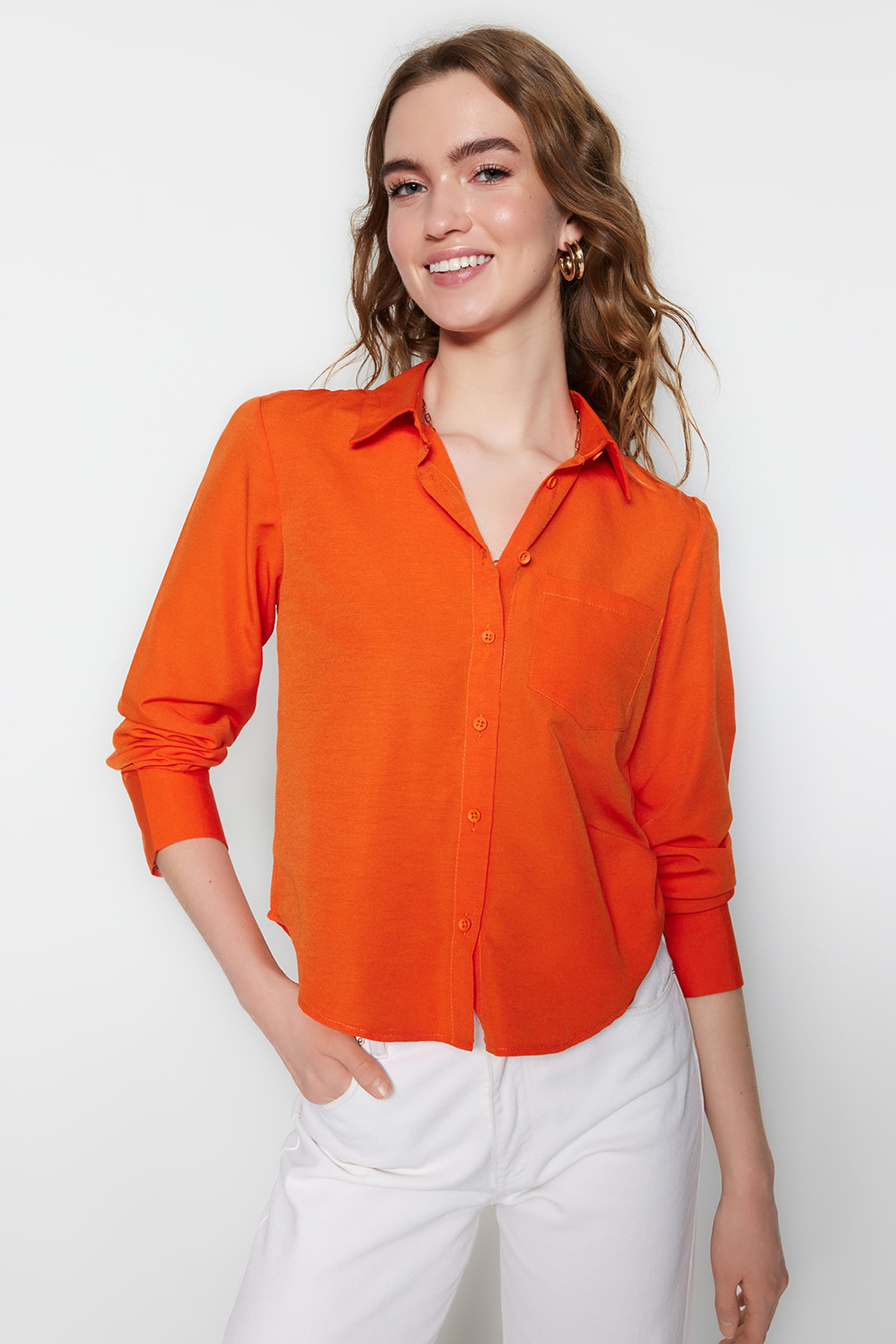 Рубашка женская Trendyol TWOSS23GO00299 оранжевая 36