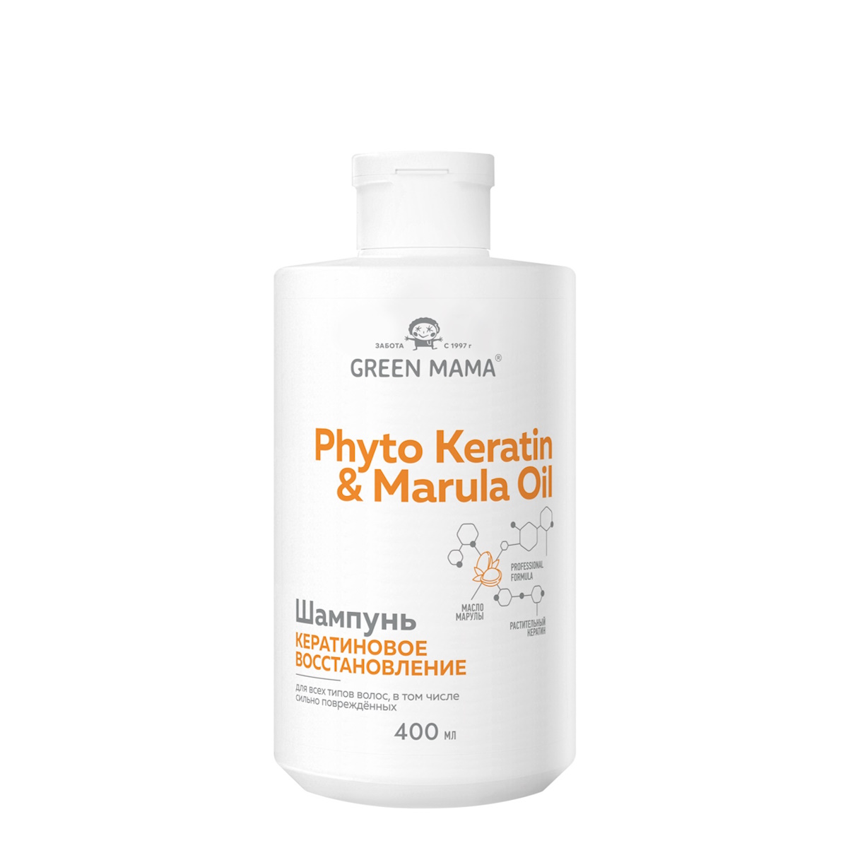 Шампунь для восстановления волос GREEN MAMA Phyto Keratin & Marula Oil 400 мл elastine шампунь для интенсивного увлажнения phyto keratin