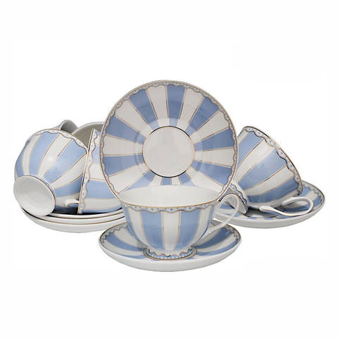фото Набор чайный lenardi, 6 персон, 12 предметов фарфоровый (белый синий в полоску)