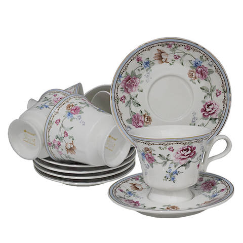 фото Набор чайный lenardi, 6 персон, 12 предметов фарфоровый (белый с цветами)