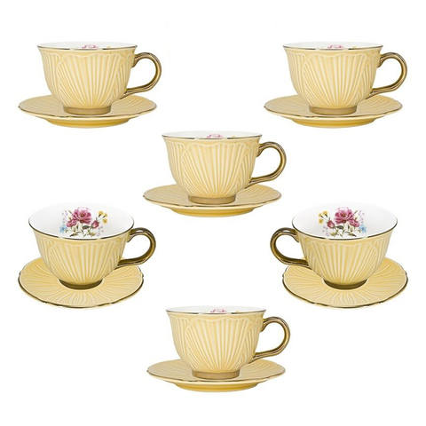 фото Набор чайный lenardi, 6 персон, 12 предметов фарфоровый (желтый)