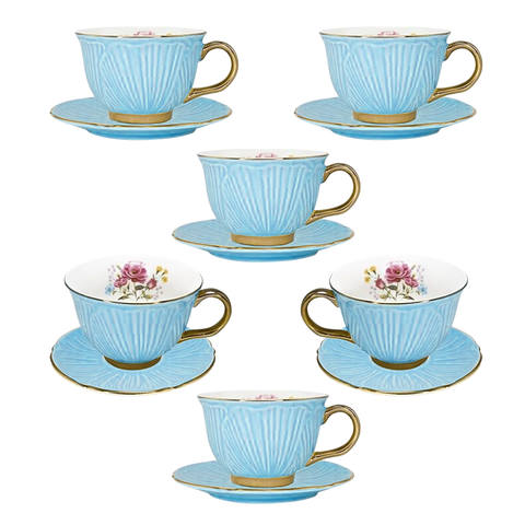 фото Набор чайный lenardi, 6 персон, 12 предметов фарфоровый (голубой)