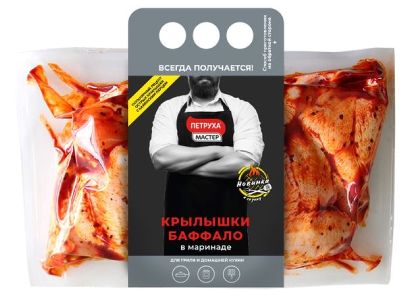 

Крылышки куриные Петруха Баффало в маринаде охлажденные +-1,54 кг
