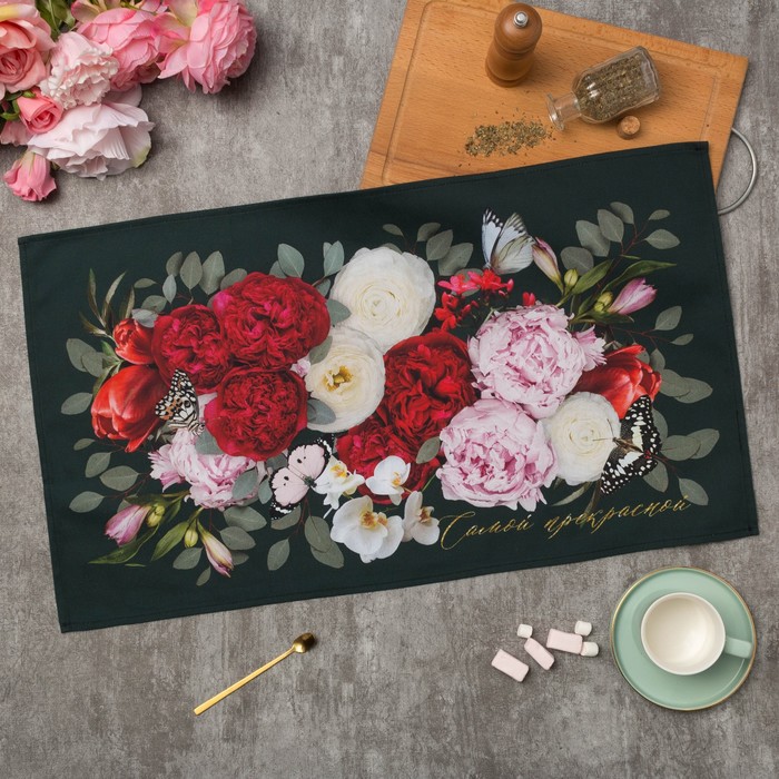 

Полотенце "Этель" Flowers 40х73 см, 100% хлопок, саржа 190 г/м2, Черный