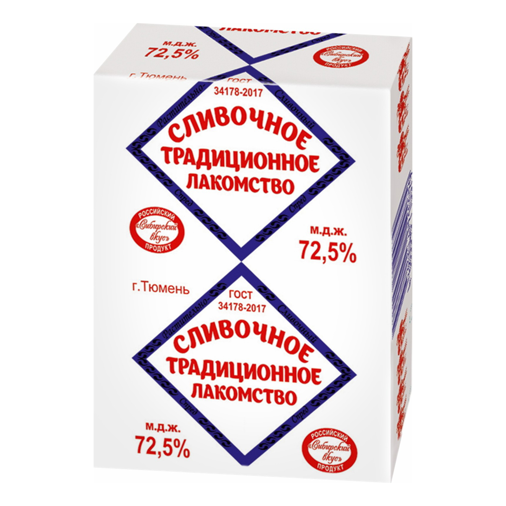 

Спред растительно-сливочный Сибирский вкус Традиционное лакомство 72,5% СЗМЖ 175 г