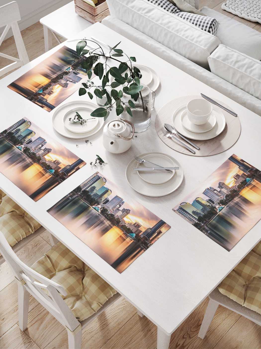 

Комплект салфеток JoyArty "Закат над городом" (32х46 см, 4 шт.), Голубой