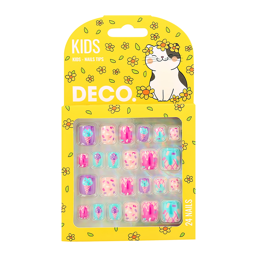 

Набор детских накладных ногтей DECO. KIDS самоклеящиеся ice cream 24 шт., Разноцветный, ice cream