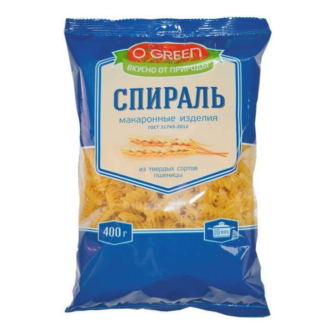 

Макаронные изделия O'Green спираль 800 г