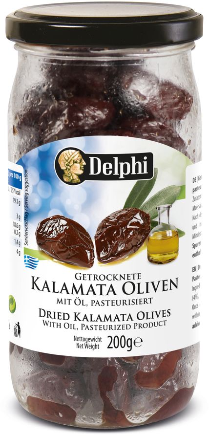 Оливки DELPHI Каламата с косточкой сушеные 200г