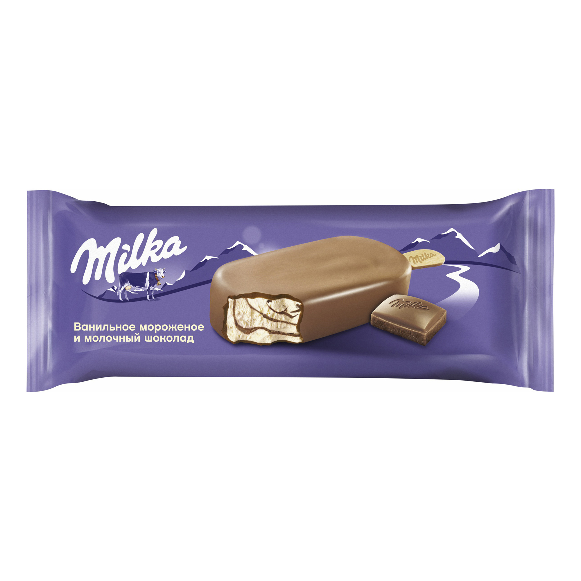 фото Мороженое сливочное milka ванильное с шоколадным соусом 90 г