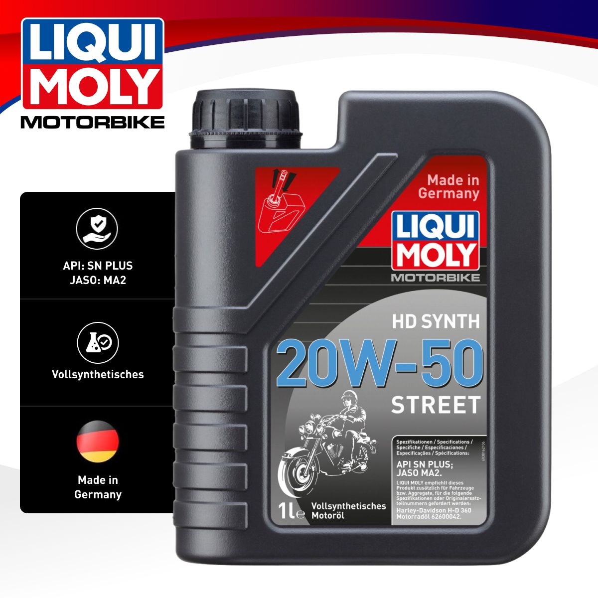 

LIQUI MOLY Синт, мот,масло д/4-т,мотоц, Motorbike HD Synth Street 20W-50 SL, Motorbike HD Synth Street