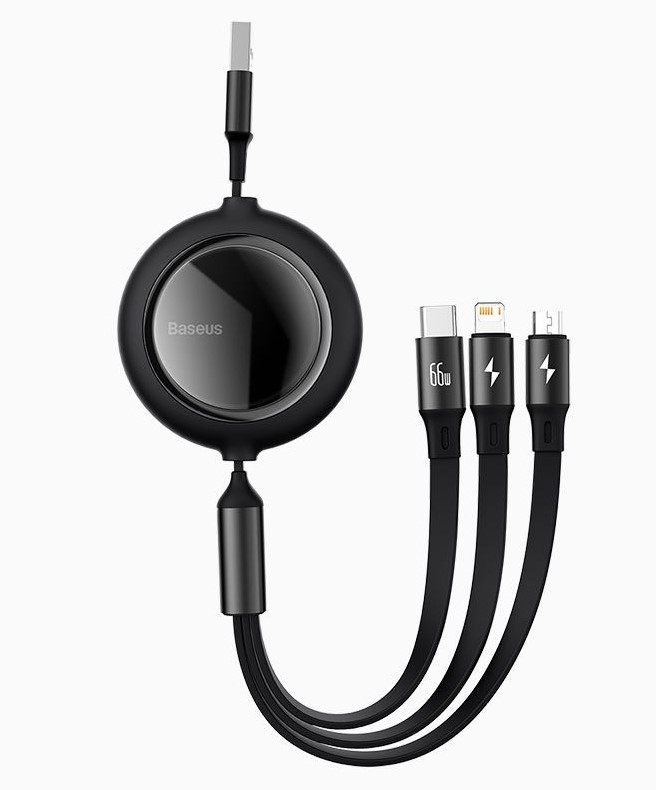 фото Кабель usb baseus usb - microusb+type-c+lightning 1,2м черный