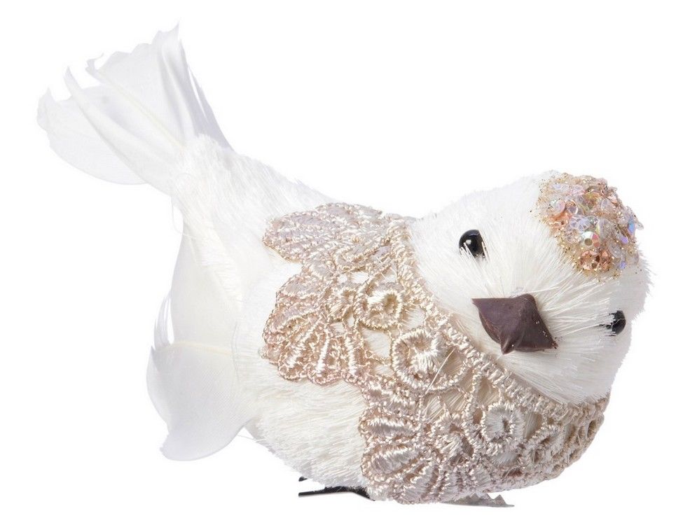 фото Елочная игрушка игрушка птичка-кружевничка, белая, 10 см, kaemingk