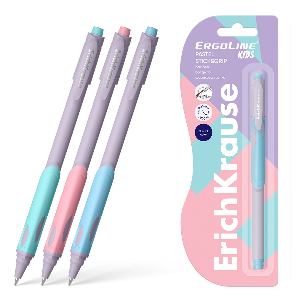 

Ручка шариковая EK ErgoLine Kids 62039 Stick&Grip Pastel 0,5, Super Glide, цвет синий