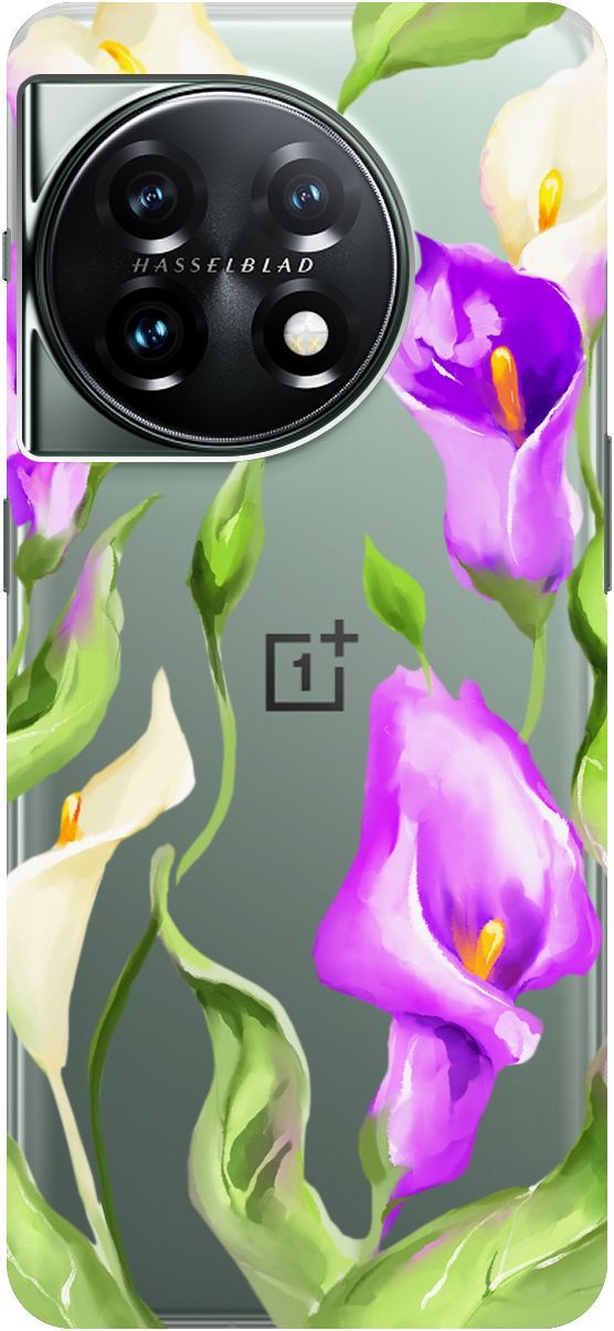 

Силиконовый чехол на OnePlus 11 с 3D принтом "Amazing Callas" прозрачный, Прозрачный;фиолетовый, 159476