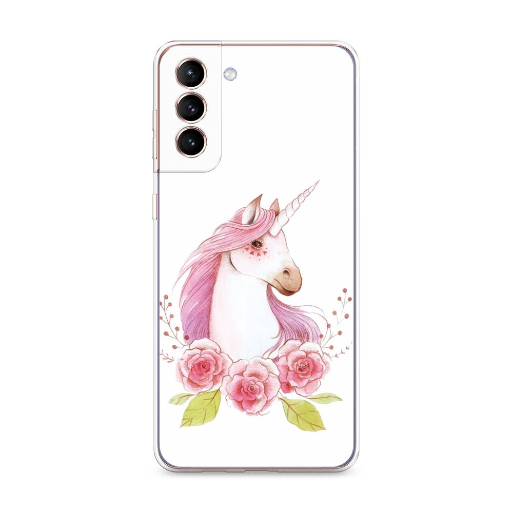 

Чехол на Samsung Galaxy S21 Plus Единорог цветы, Белый;розовый;серый, 2102150-1