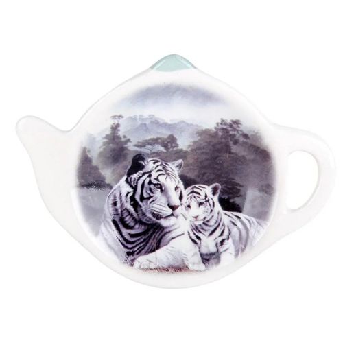 фото Подставка для чайного пакетика коралл белые тигры 11,5 х 8,5 х 2 см