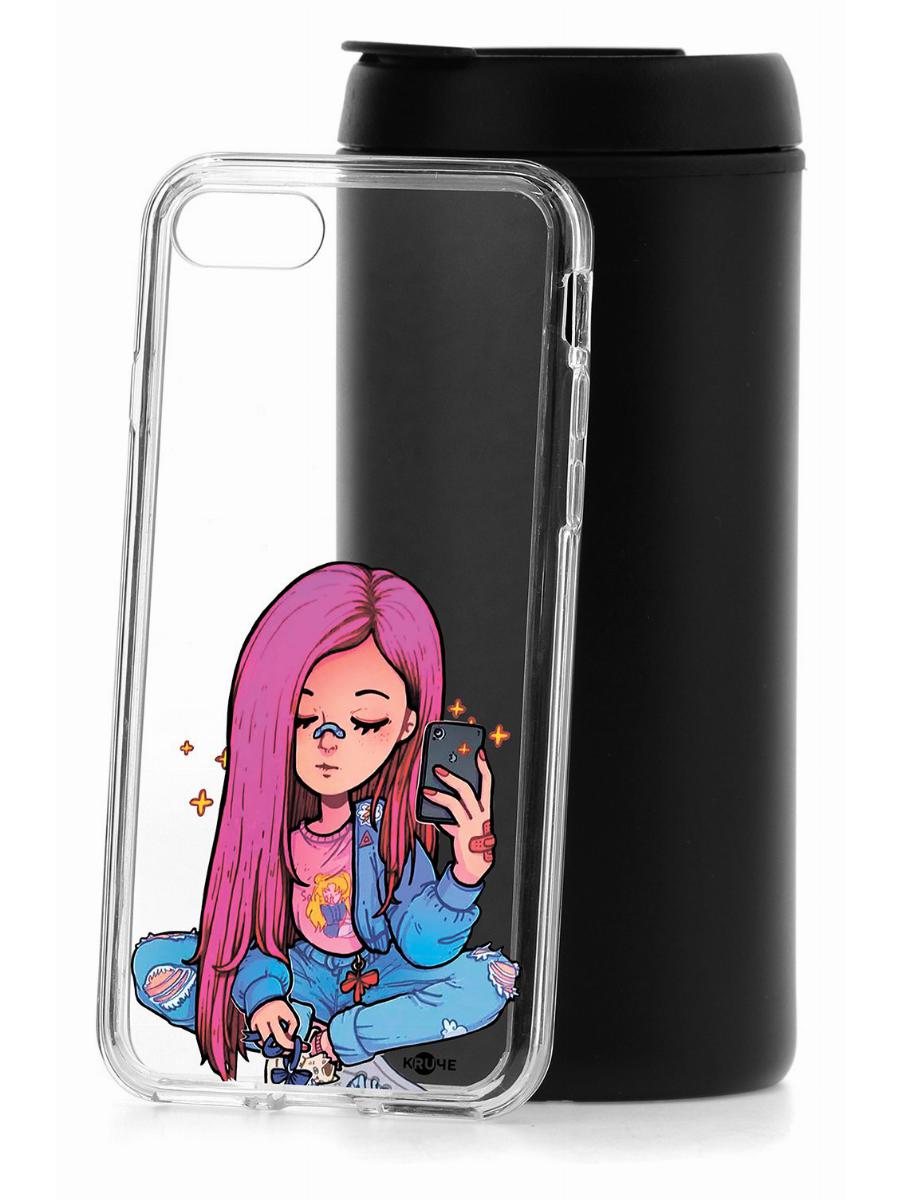 

Чехол для Appe iPhone 7 Kruche Print Pink Hair, Прозрачный;разноцветный