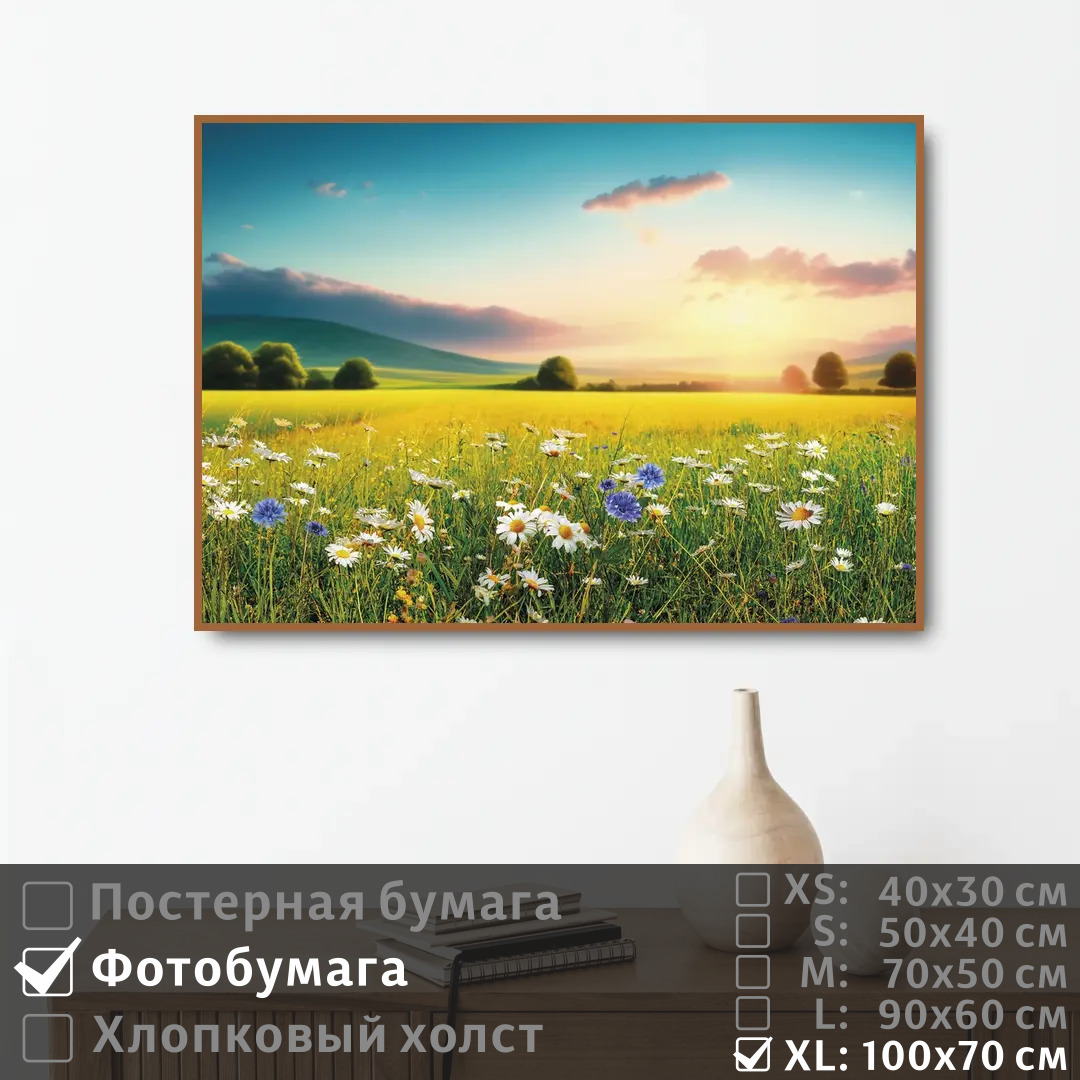 

Постер на фотобумаге ПолиЦентр Полевые цветы васильки и ромашки 100х70 см, ПолевыеЦветыВасилькиИРомашки1