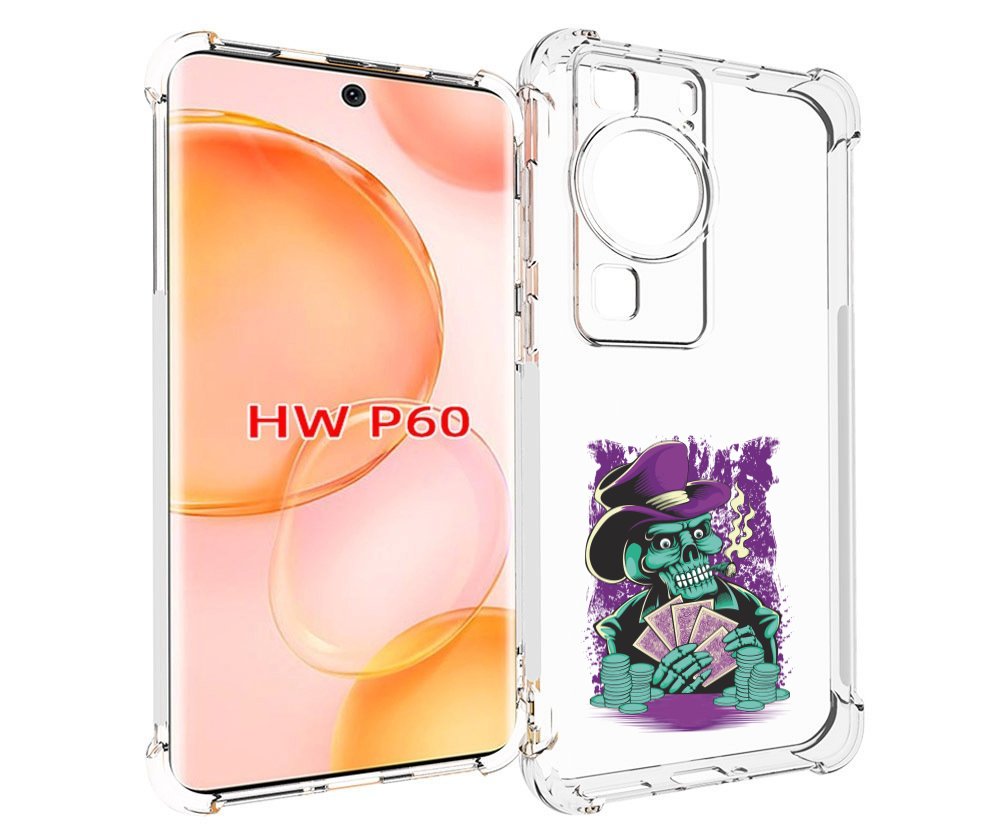 

Чехол MyPads зеленый череп с картами для Huawei P60, Tocco