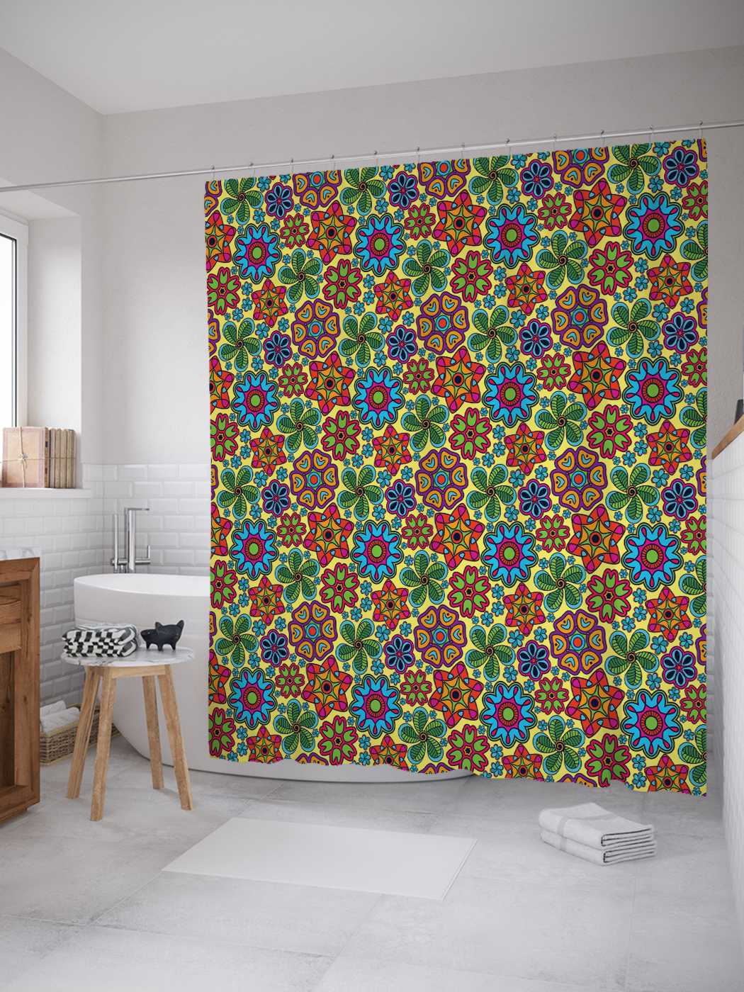 

Штора для ванной JoyArty "Цветочное изобилие" из сатена, 180х200 см с крючками