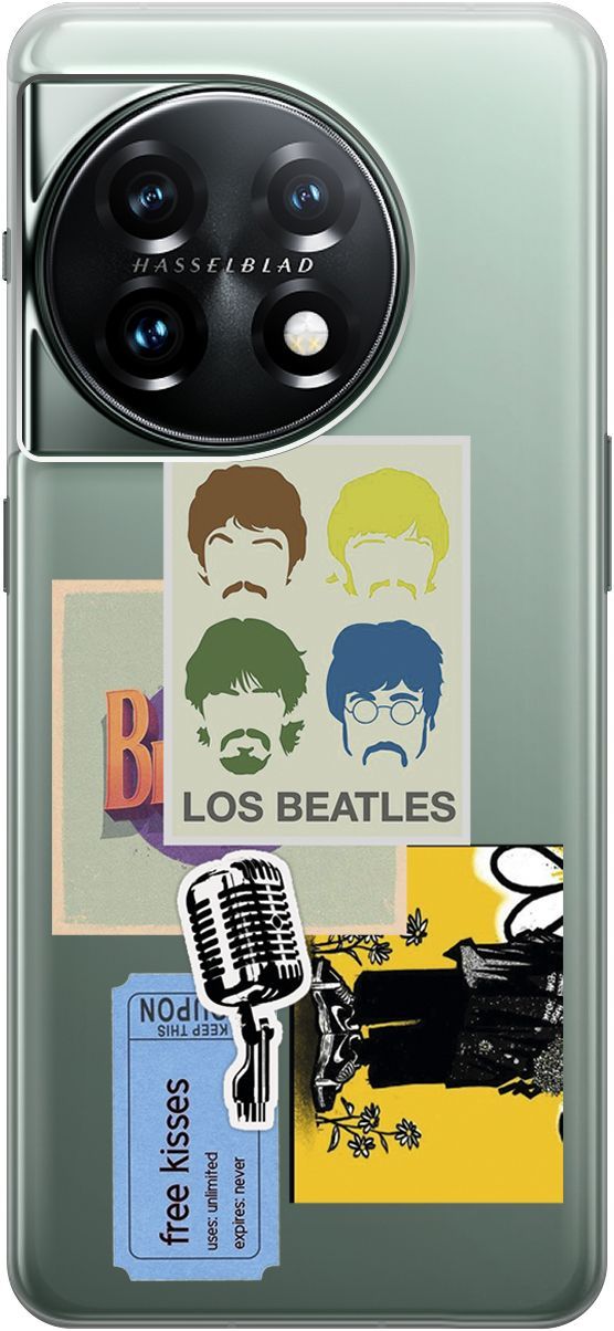 

Силиконовый чехол на OnePlus 11 с 3D принтом "Beatles Stickers" прозрачный, Прозрачный;бежевый, 159477